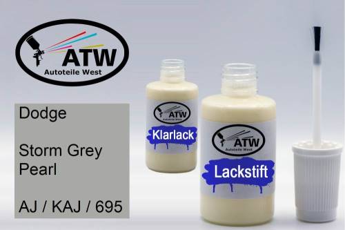 Dodge, Storm Grey Pearl, AJ / KAJ / 695: 20ml Lackstift + 20ml Klarlack - Set, von ATW Autoteile West.